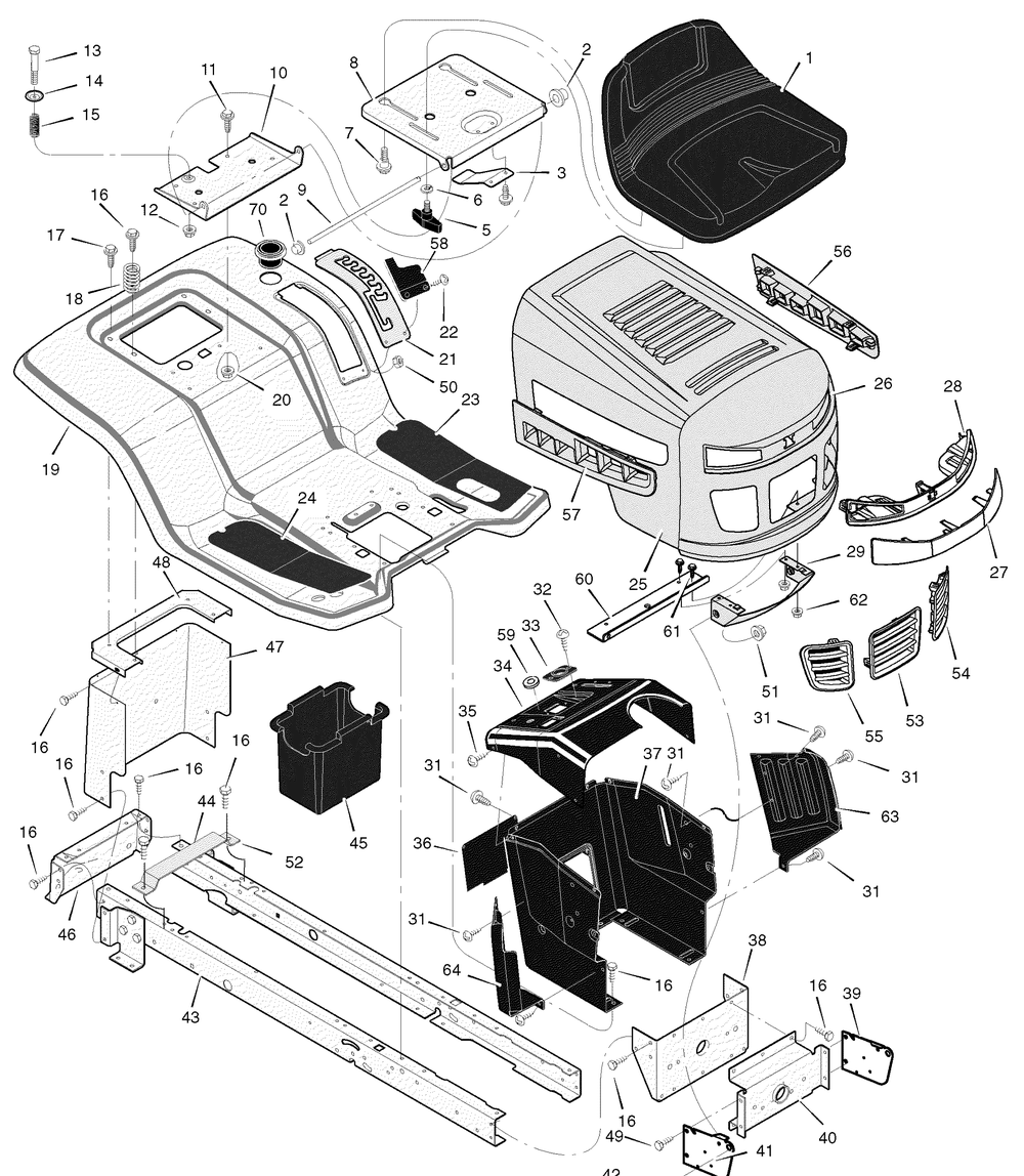 Chassis And Hood Diagram and Parts List for 425620X99B 2004 Briggs and Stratton Lawn Tractor